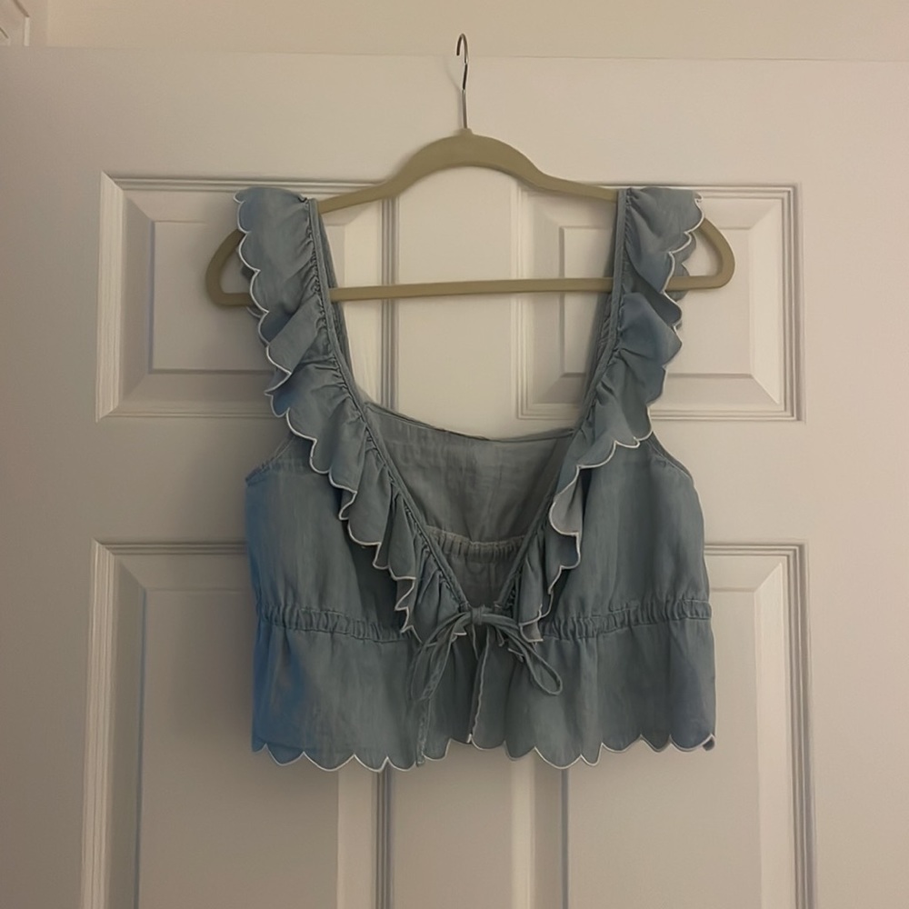 Lovers + Friends Light Blue Ruffle Crop Top - Picture 3 of 4
